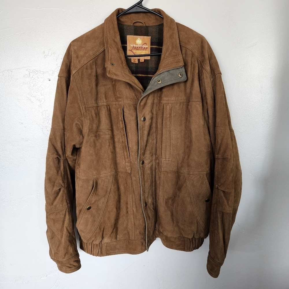The Territory Ahead Vintage Men's Large Brown Leather Bomber Jacket Suede Finish